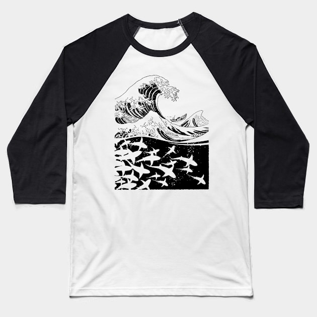 Wave of sharks Baseball T-Shirt by albertocubatas